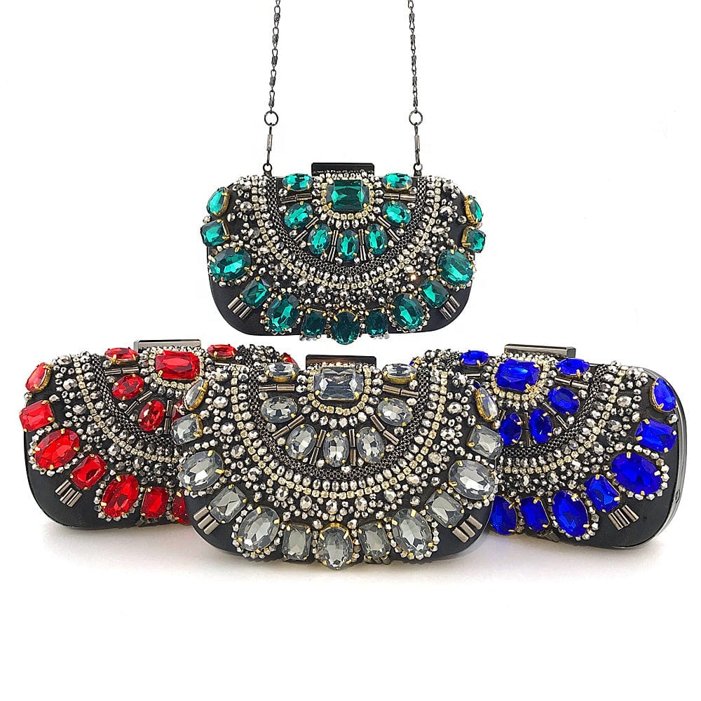 Wholesale Elegant Rhinestone Diamond Purses Handbag Green Female Ladies Crystal Clutch Bag Evening Bags For Women