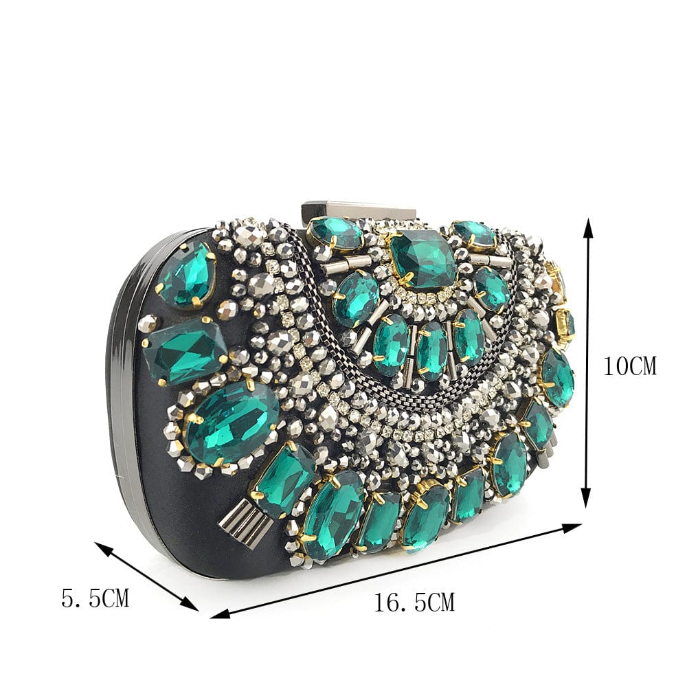 Wholesale Elegant Rhinestone Diamond Purses Handbag Green Female Ladies Crystal Clutch Bag Evening Bags For Women