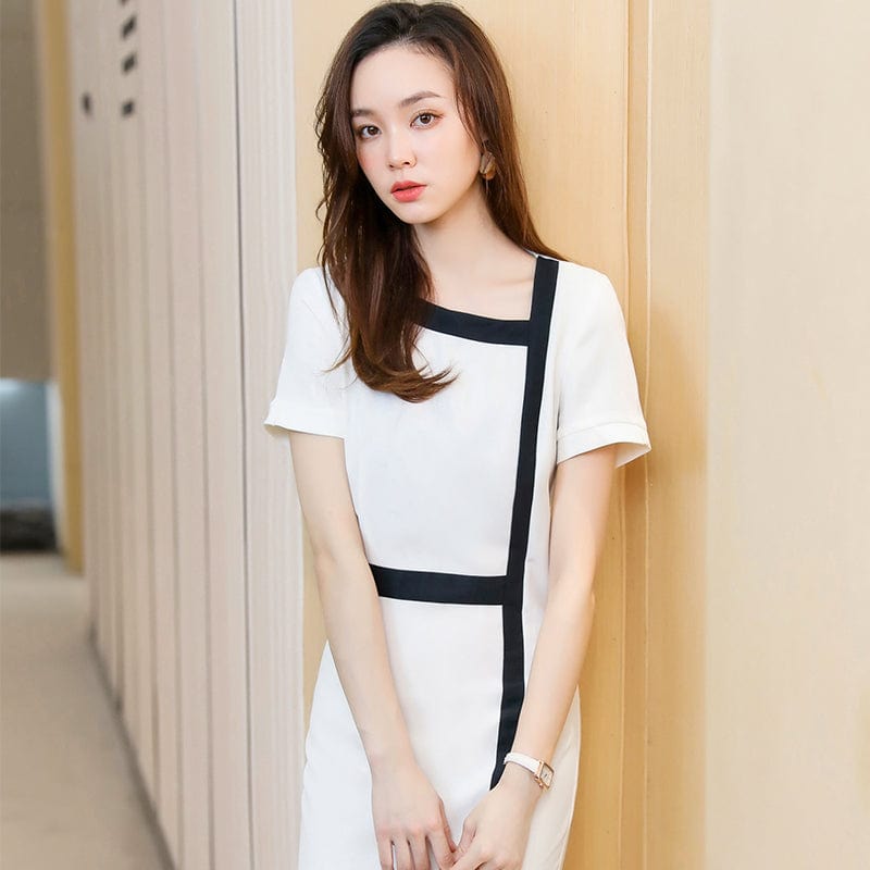 Wholesale Elegant Summer Women's Slim Office Work Party Dresses Fashion Patchwork Soft Lady Casual Short Sleeve Blazer Dress