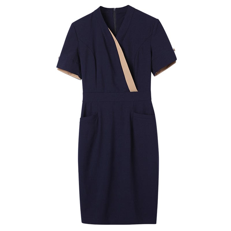 Wholesale Elegant Women's Slim Office Work Dresses Breathable Fashion Soft Lady Business Short Sleeve Formal Party Dress