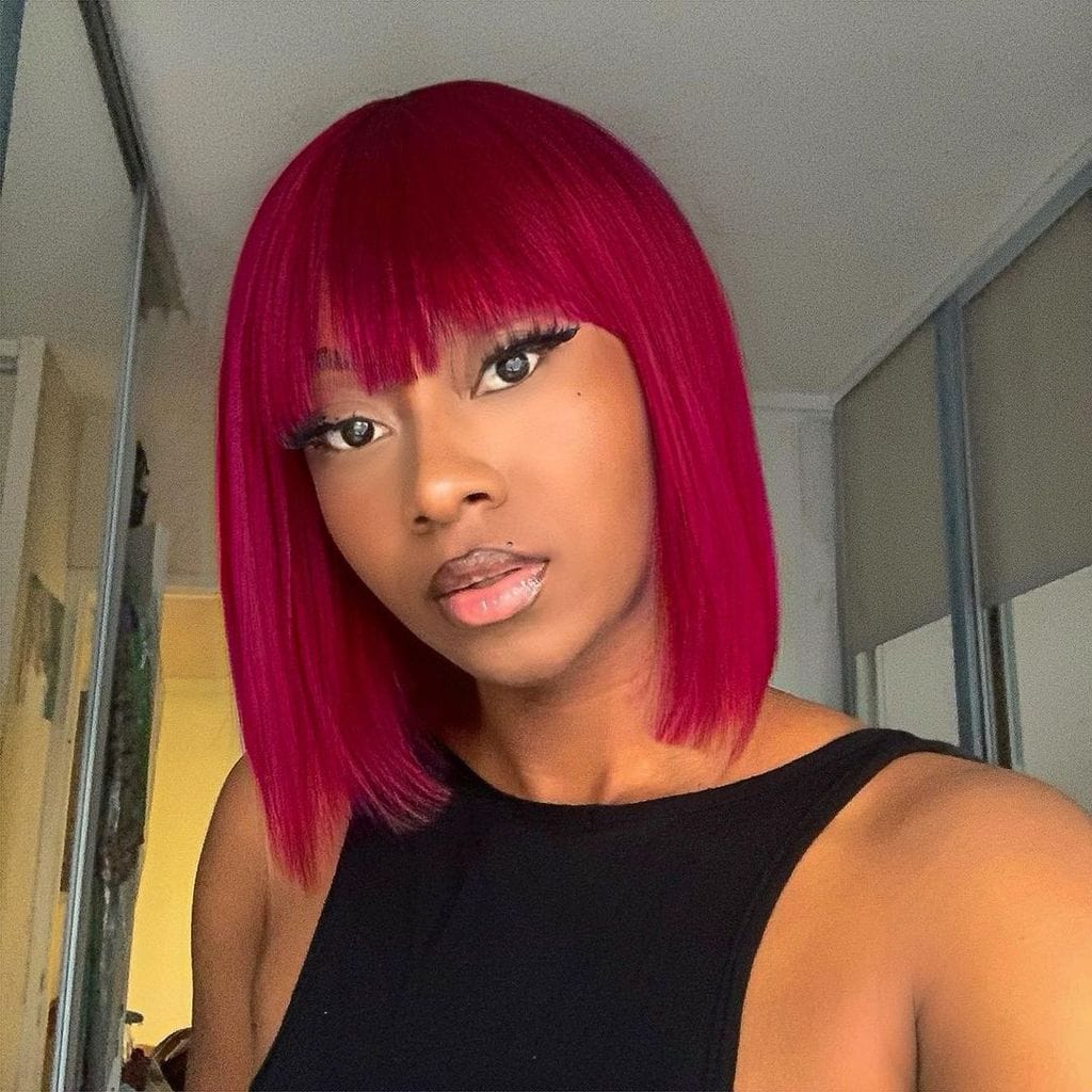 Wholesale Fringe Bob 5X5 Closure Wig 100% Human Hair 99J Burgundy Red Colored Short Hair Wigs With Bangs For Black Women