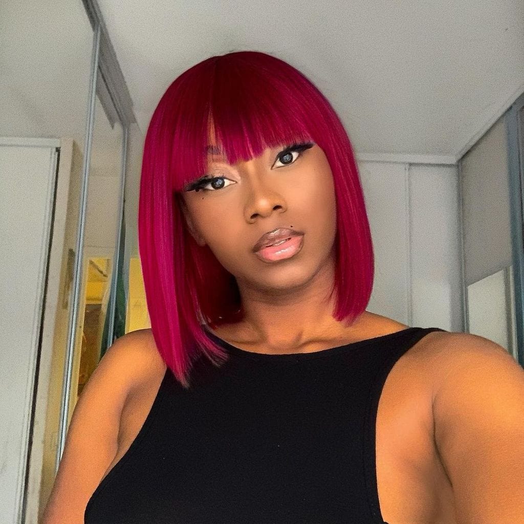 Wholesale Fringe Bob 5X5 Closure Wig 100% Human Hair 99J Burgundy Red Colored Short Hair Wigs With Bangs For Black Women