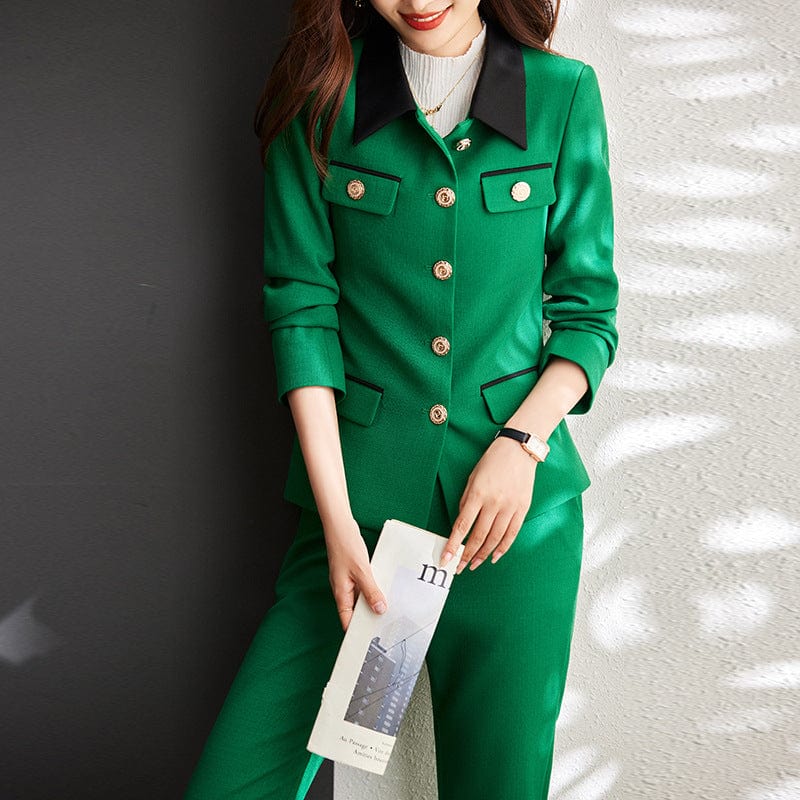 Wholesale High-quality 2 Piece Set Tunrn Down Collar Blazer Office Lady Fashion Pant Suits Women Business Jacket And Trousers