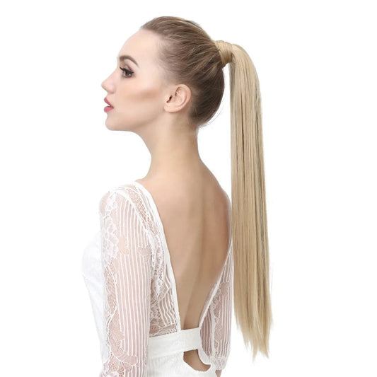 Wholesale High Quality 24 Inch Synthetic Fiber Silky Straight Colorful  Wrap Around Hair Ponytail Extension Wig For White Women
