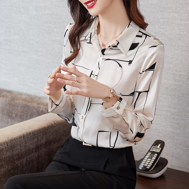 Wholesale High Quality New Elegant Female Loose Blouse Formal Women Clothes Tops Office Ladies Plus Size Fashion Printing Shirt