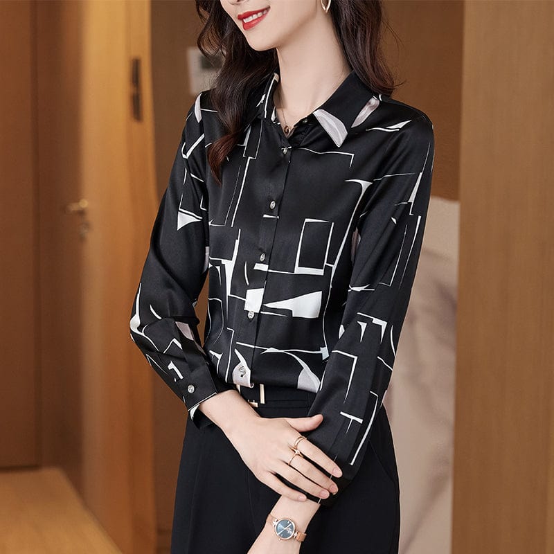 Wholesale High Quality New Elegant Female Loose Blouse Formal Women Clothes Tops Office Ladies Plus Size Fashion Printing Shirt