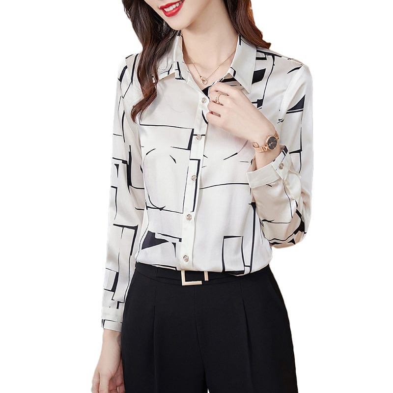 Wholesale High Quality New Elegant Female Loose Blouse Formal Women Clothes Tops Office Ladies Plus Size Fashion Printing Shirt