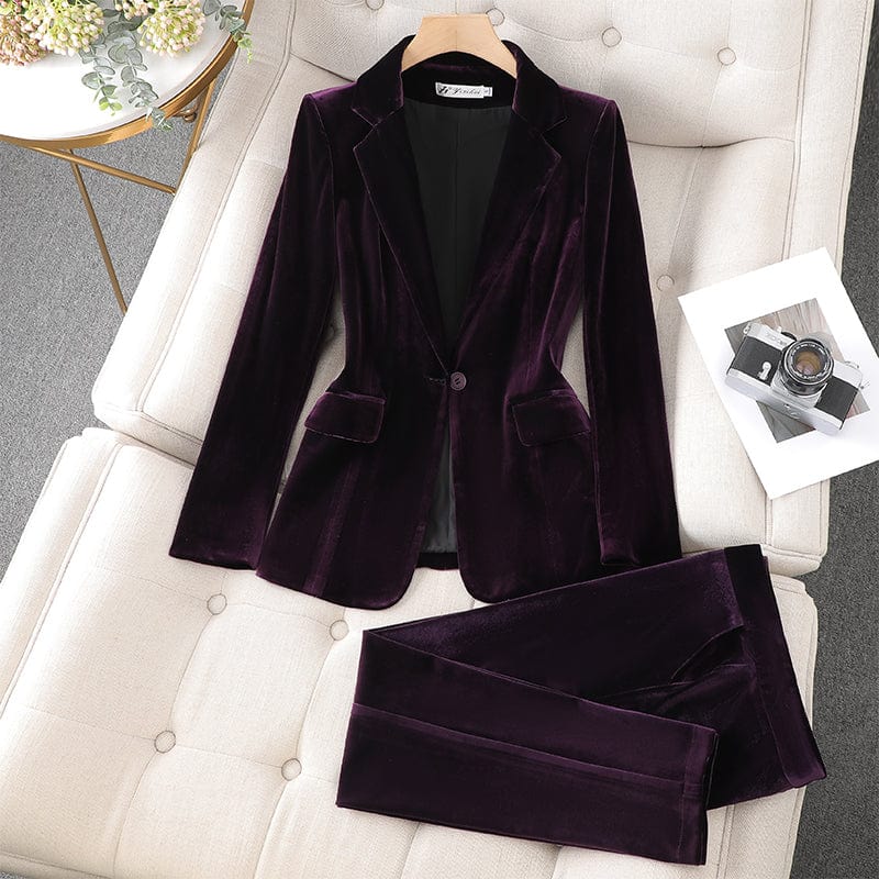Wholesale High-quality Velvet Fabric Business Pant Suit 2 Piece Set for Women Thick Soft Fashion Jacket and Trouser Office Lady