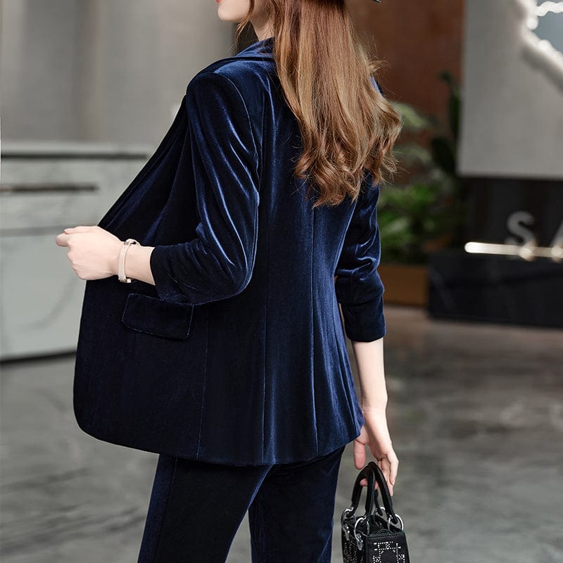 Wholesale High-quality Velvet Fabric Business Pant Suit 2 Piece Set for Women Thick Soft Fashion Jacket and Trouser Office Lady
