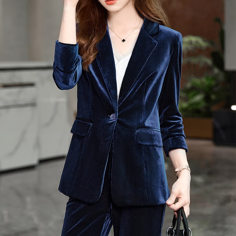 Wholesale High-quality Velvet Fabric Business Pant Suit 2 Piece Set for Women Thick Soft Fashion Jacket and Trouser Office Lady