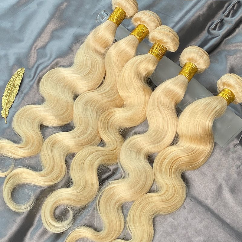 Wholesale Human Hair Bundles Free Shipping Russian Body Wave Loose 613 Blonde Bundles With Frontal Cuticle Aligned Virgin Hair