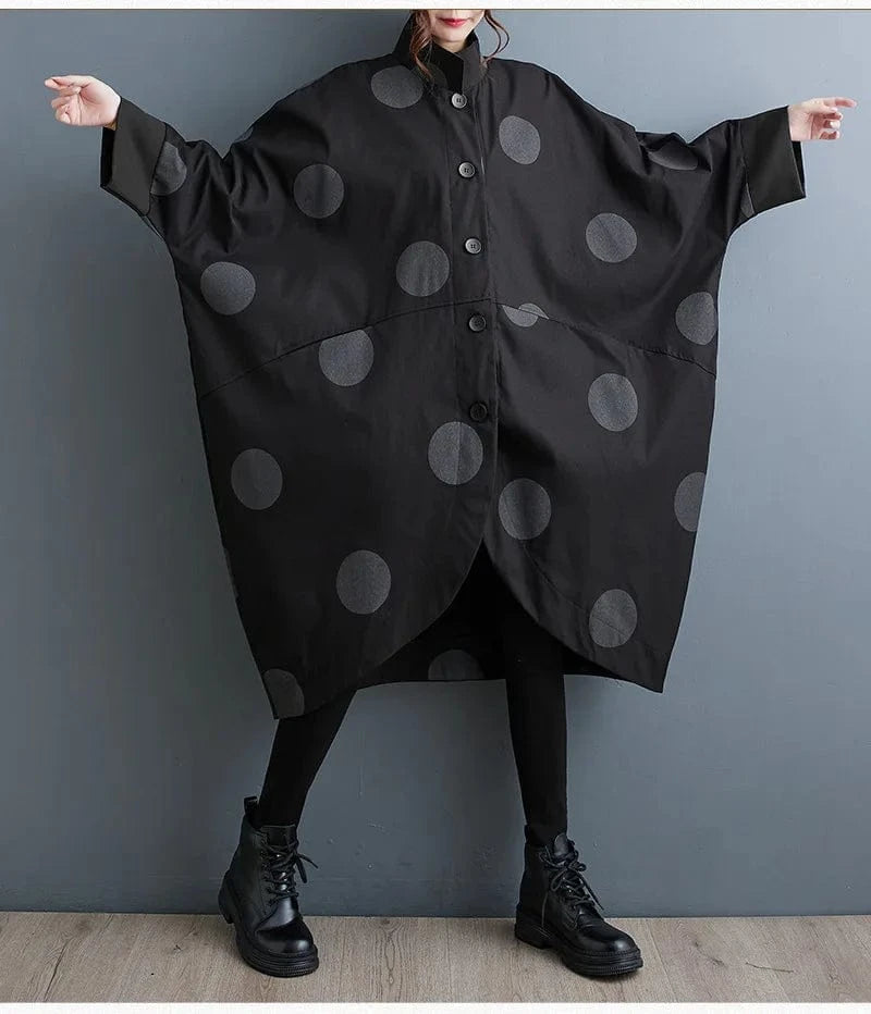 Wholesale Ladies Casual Windbreaker Jacket Loose Polka Dot Print Irregular Bat Sleeve Women's Trench Coat