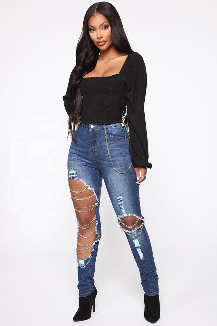 Wholesale Ladies Female Women's Pantalon Jean Femm Sexy Bell Bottom Plus Ripped Denim Pants Skinny High Waisted Jeans