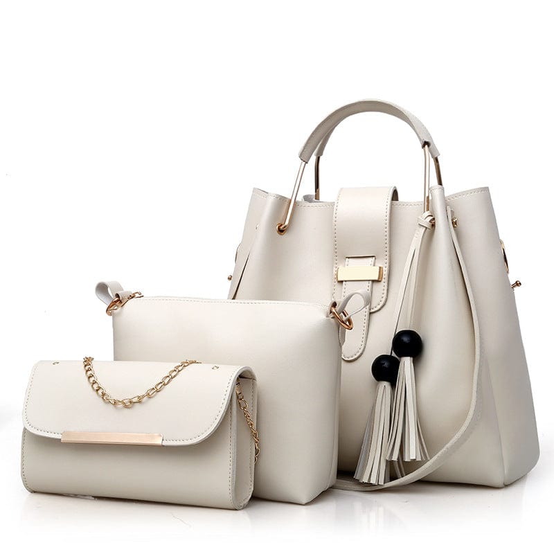 Wholesale Ladies Handbag PU Leather Wallet and Handbag Large Capacity Tassel Tote Handbag 3 pieces set designer bags