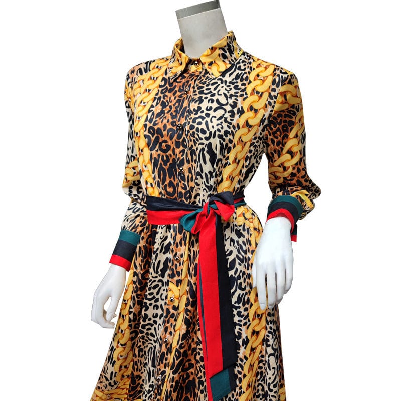 Wholesale Leopard Print Abaya Dubai Party Long Dress with Button Islamic Clothing Women Muslim Maxi Dress