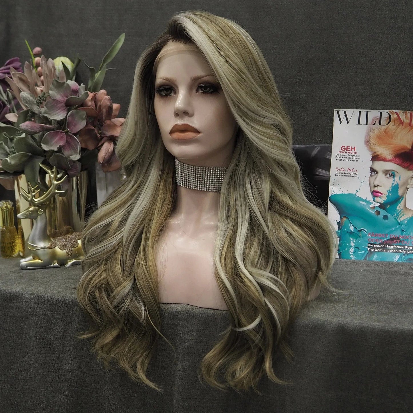 Wholesale Long Wig Highlight Honey Blond Lace Front Wig Overnight Delivery Premium Fiber Ombre Synthetic Lace Front wigs