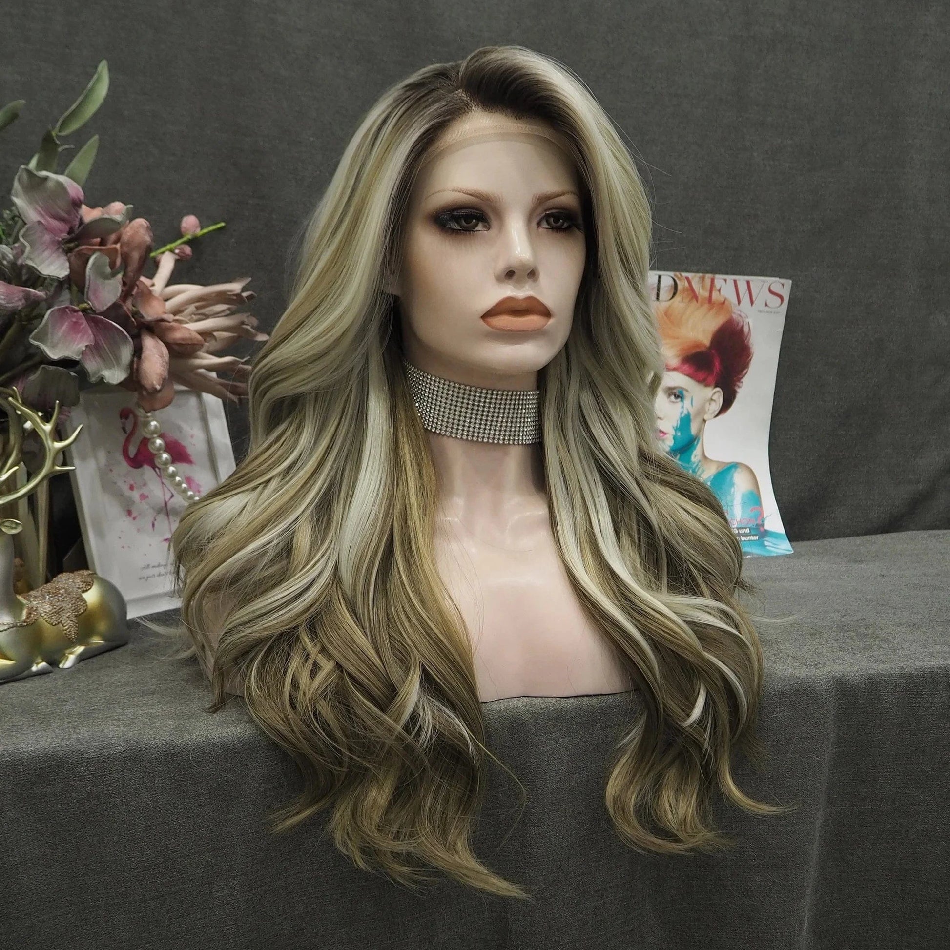Wholesale Long Wig Highlight Honey Blond Lace Front Wig Overnight Delivery Premium Fiber Ombre Synthetic Lace Front wigs