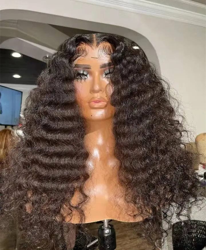 Wholesale Natural Black Color Deep Wave Raw Peruvian Human Hair 13*4 Lace Front Wigs