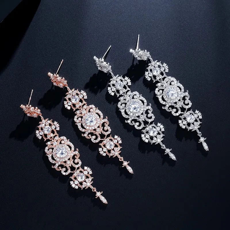 Wholesale new European and American luxury palace baroque dress earrings full of diamonds wedding long earrings women