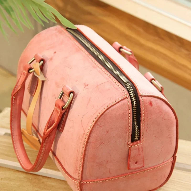Wholesale New Hand-Made Vegetable Tanned Leather Large Capacity Handbag Genuine  Leather Vintage Sweet Style Handbag For Women