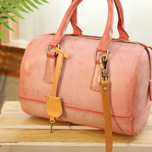 Wholesale New Hand-Made Vegetable Tanned Leather Large Capacity Handbag Genuine  Leather Vintage Sweet Style Handbag For Women