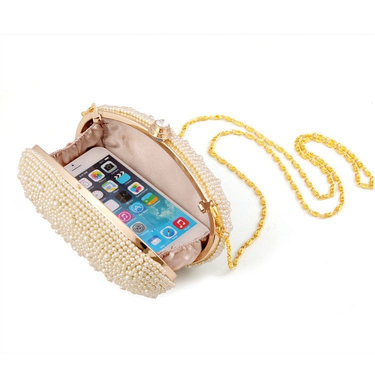 Wholesale New Luxury Designer Oval Pearl Women Evening Bag Clutch Ladies Shoulder Bag Beaded Evening Bag