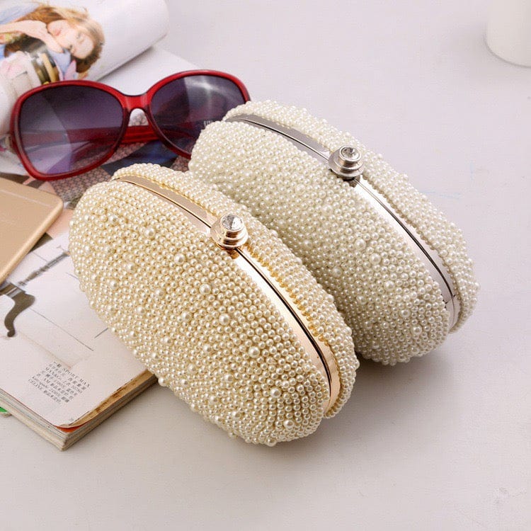 Wholesale New Luxury Designer Oval Pearl Women Evening Bag Clutch Ladies Shoulder Bag Beaded Evening Bag