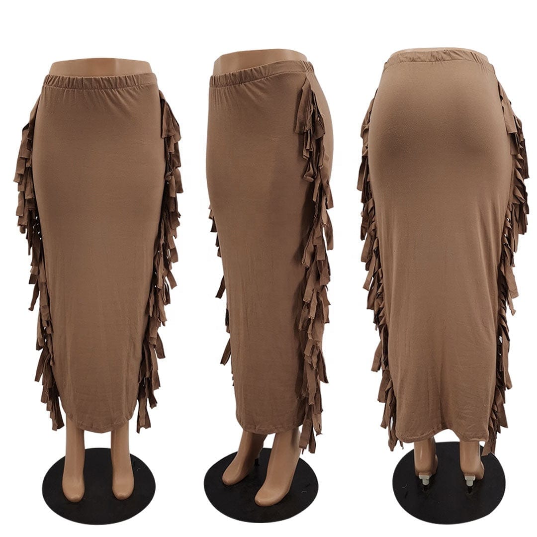 Wholesale New Style High Quality Brushed Fabric Cute Women'S Elegant Two-Sided Fringed Half-Length Women'S Long Satin Skirt