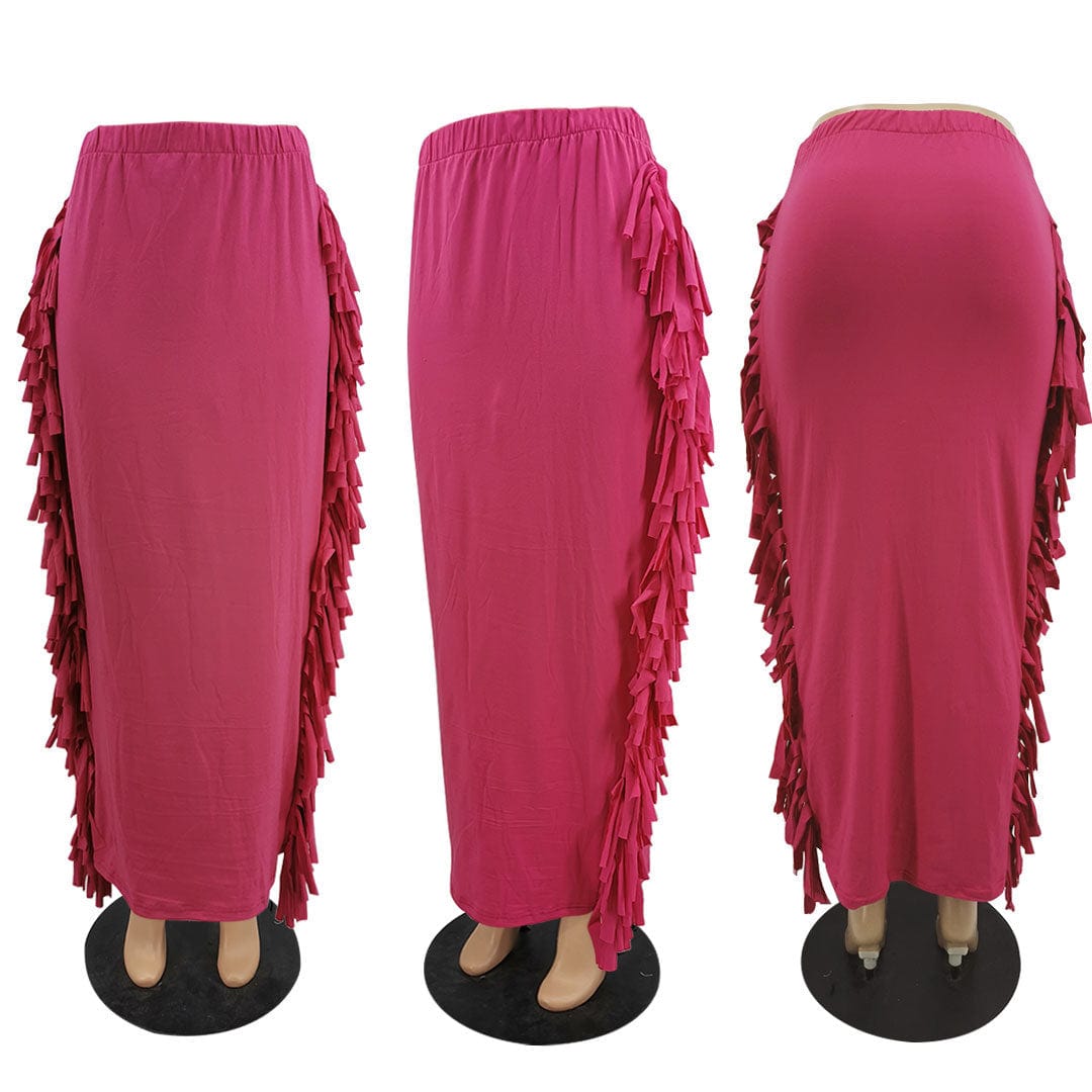 Wholesale New Style High Quality Brushed Fabric Cute Women'S Elegant Two-Sided Fringed Half-Length Women'S Long Satin Skirt