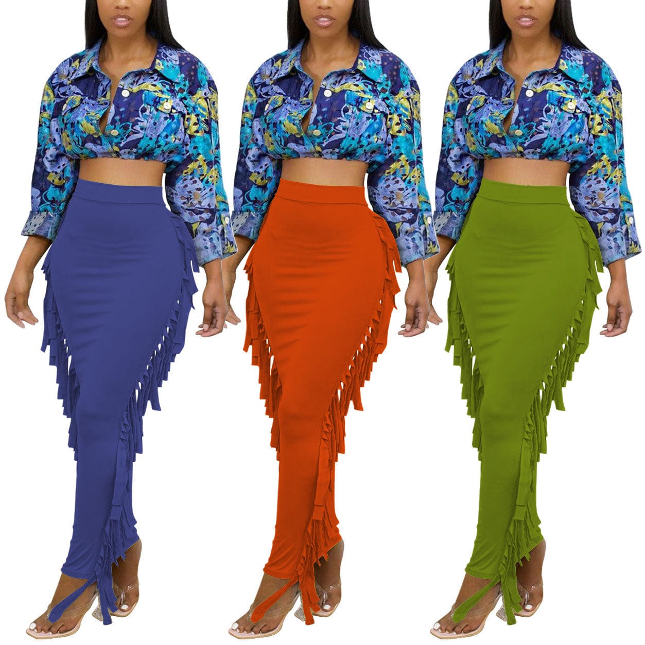 Wholesale New Style High Quality Brushed Fabric Cute Women'S Elegant Two-Sided Fringed Half-Length Women'S Long Satin Skirt
