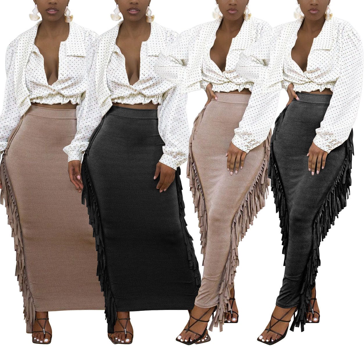 Wholesale New Style High Quality Brushed Fabric Cute Women'S Elegant Two-Sided Fringed Half-Length Women'S Long Satin Skirt