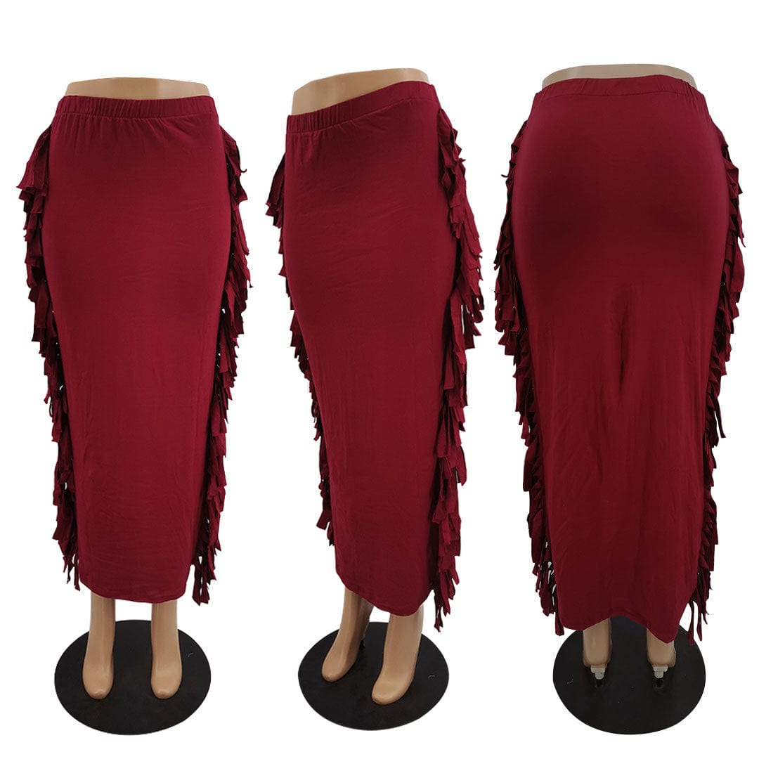 Wholesale New Style High Quality Brushed Fabric Cute Women'S Elegant Two-Sided Fringed Half-Length Women'S Long Satin Skirt