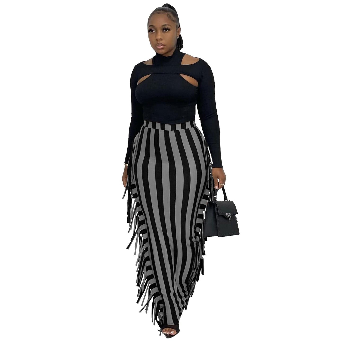 Wholesale New Style High Quality Brushed Fabric Cute Women'S Elegant Two-Sided Fringed Half-Length Women'S Long Satin Skirt