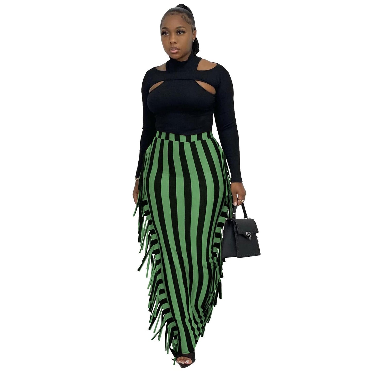 Wholesale New Style High Quality Brushed Fabric Cute Women'S Elegant Two-Sided Fringed Half-Length Women'S Long Satin Skirt
