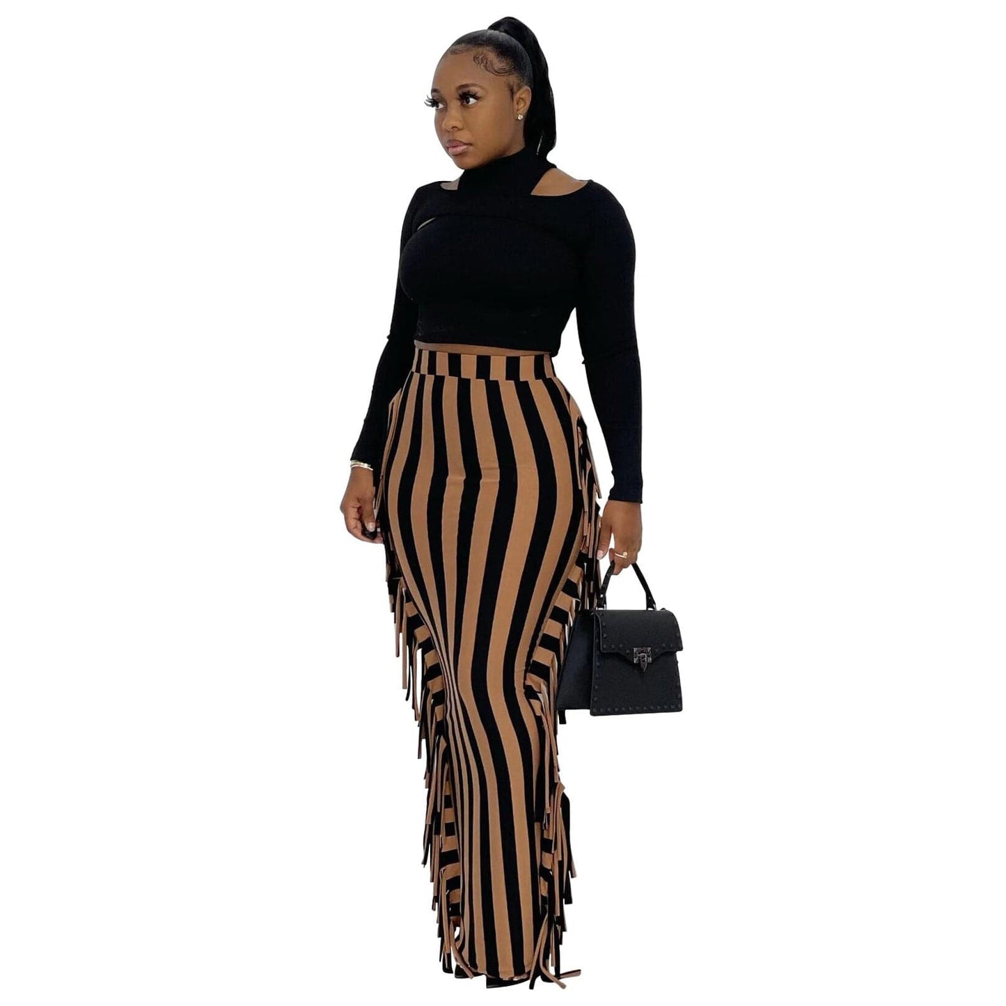 Wholesale New Style High Quality Brushed Fabric Cute Women'S Elegant Two-Sided Fringed Half-Length Women'S Long Satin Skirt
