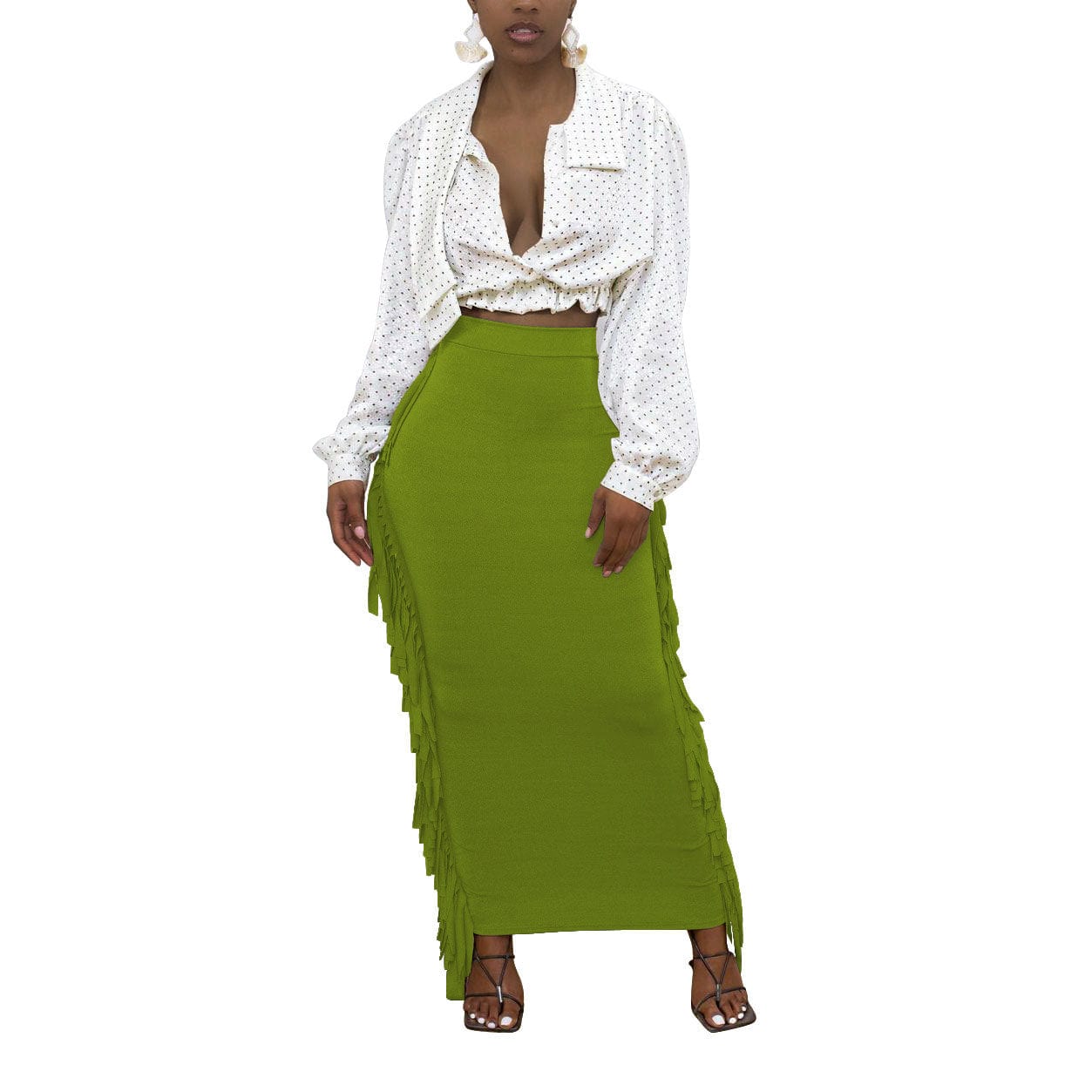 Wholesale New Style High Quality Brushed Fabric Cute Women'S Elegant Two-Sided Fringed Half-Length Women'S Long Satin Skirt