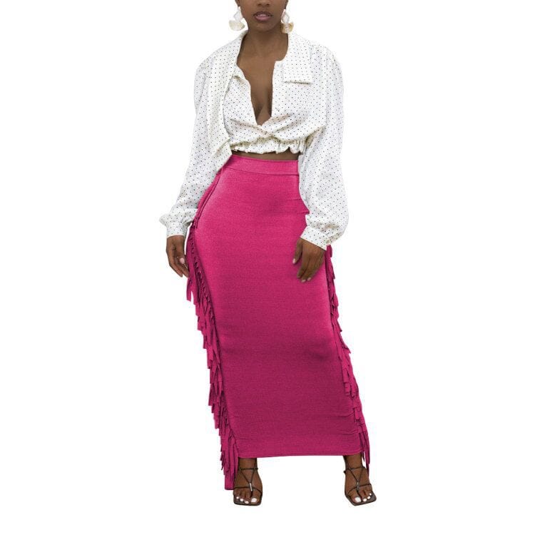 Wholesale New Style High Quality Brushed Fabric Cute Women'S Elegant Two-Sided Fringed Half-Length Women'S Long Satin Skirt