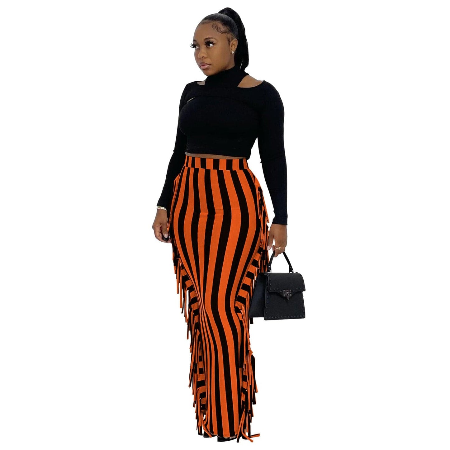 Wholesale New Style High Quality Brushed Fabric Cute Women'S Elegant Two-Sided Fringed Half-Length Women'S Long Satin Skirt