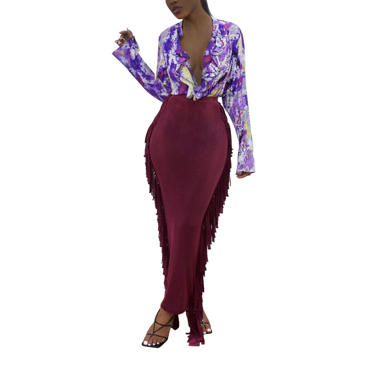 Wholesale New Style High Quality Brushed Fabric Cute Women'S Elegant Two-Sided Fringed Half-Length Women'S Long Satin Skirt