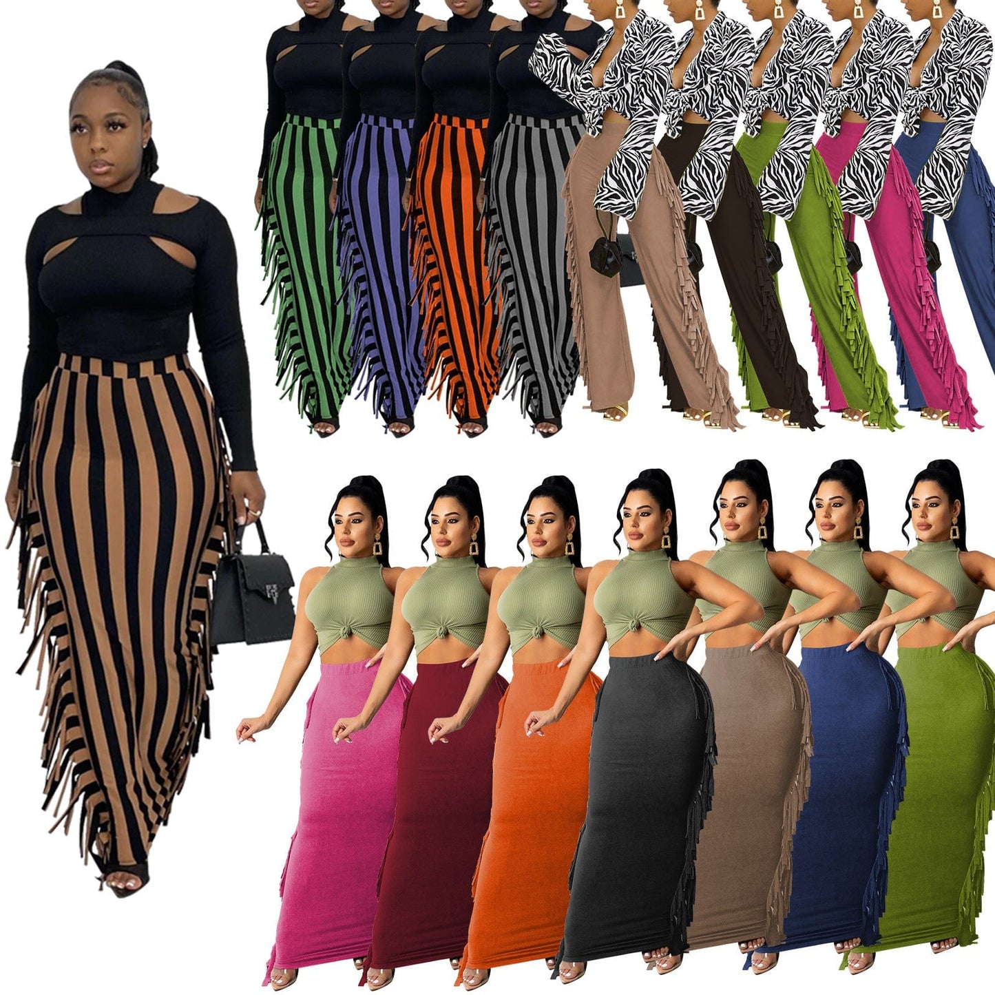 Wholesale New Style High Quality Brushed Fabric Cute Women'S Elegant Two-Sided Fringed Half-Length Women'S Long Satin Skirt