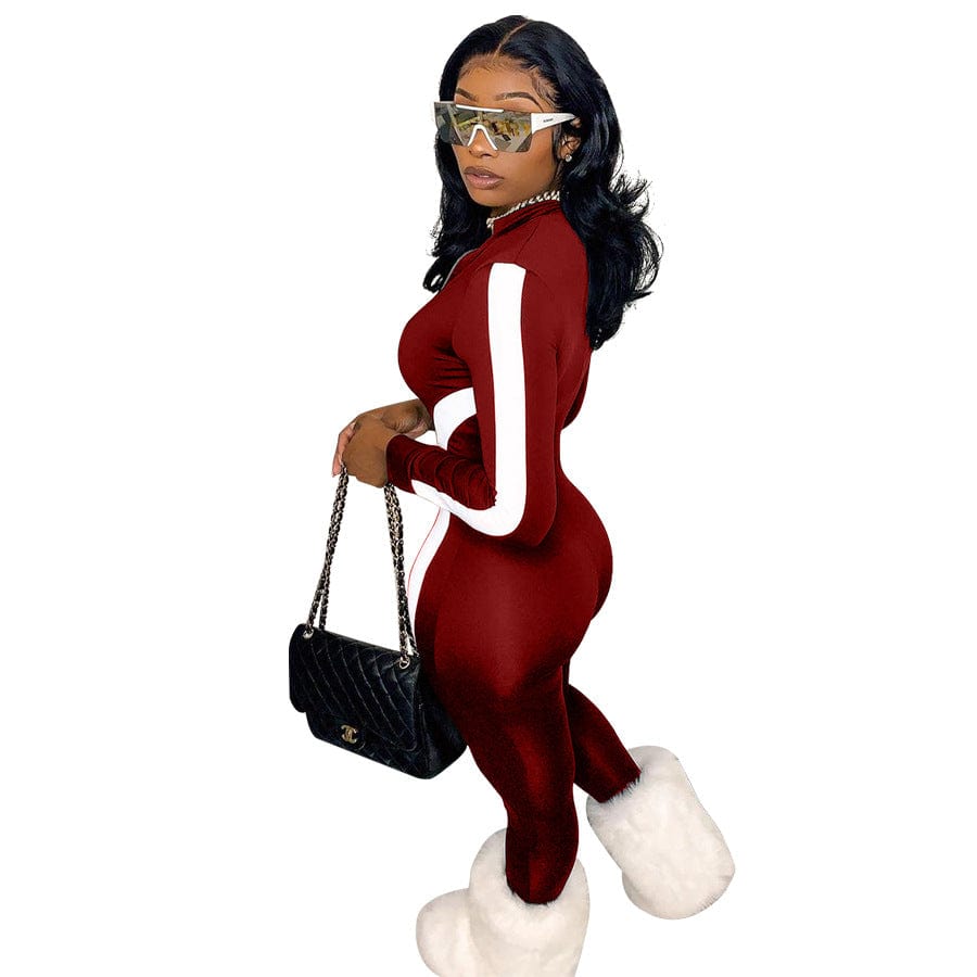 Wholesale New Style Printed Color Matching Irregular Zipper Stripe Casual Womens Fashion Jumpsuit