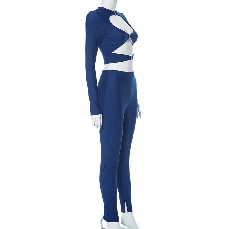 Wholesale newest sexy club 2 pcs set womens clothing two piece long sleeve crop top and pant matching set