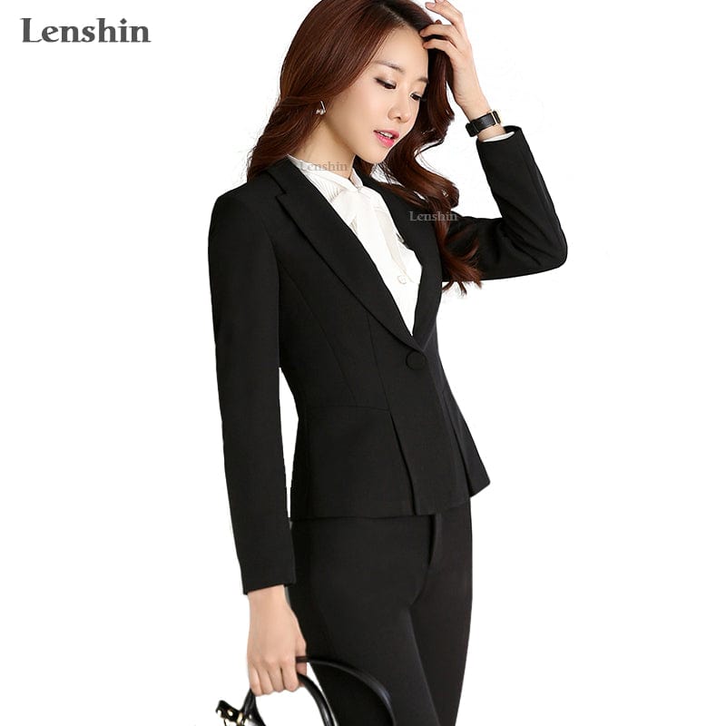 Wholesale OEM 2 Pieces Set Women Business Suits Formal Office Lady Uniform Design Gray pant Suit Women Work Wear Blazer Trouser