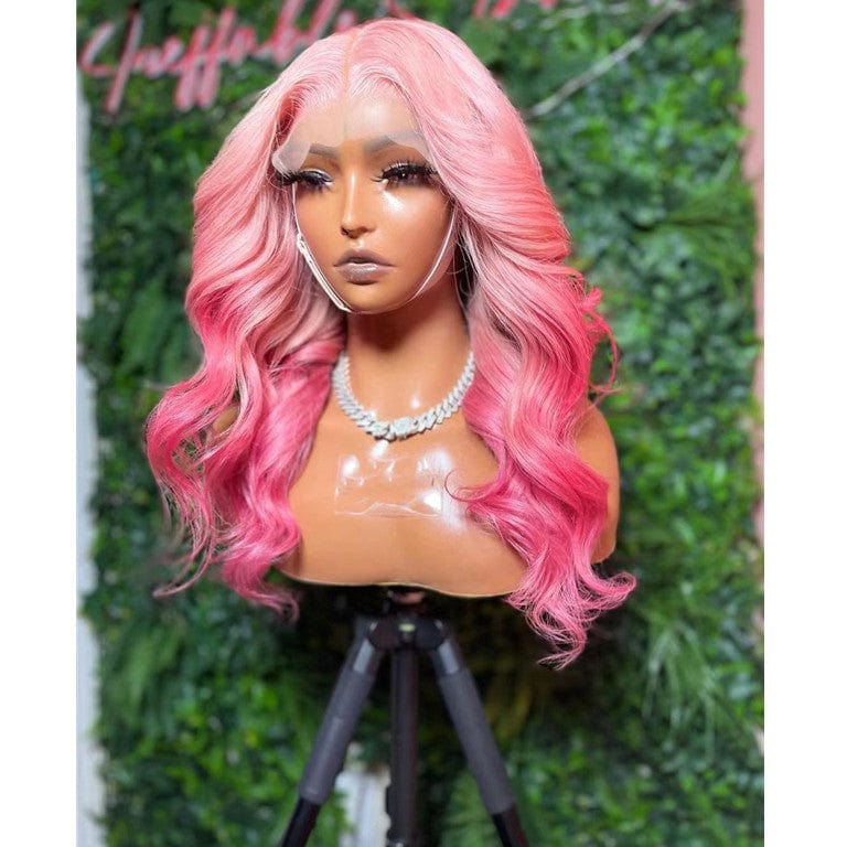 Wholesale Ombre PInk 13*4 Transparent HD Lace Front Wigs European Human Virgin Hair Closure Wigs