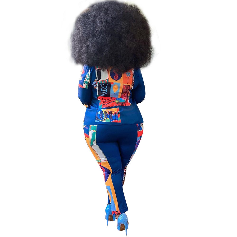 Wholesale Patchwork Print Plus Size Fall Casual Two Piece Set for Women Oversize Autumn Long Sleeve Ladies Clothing Suit