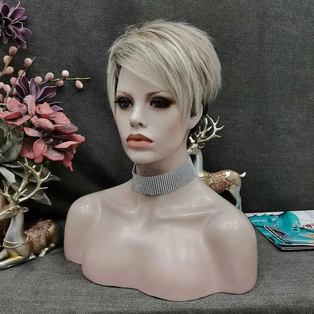 Wholesale Pixie Wigs Popular Synthetic Ash Blond Color Short Synthetic Hair Supplier Synthetic Wigs