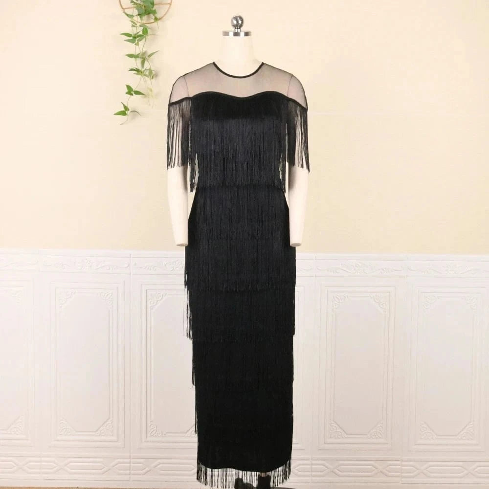 Wholesale Plus Size Sexy See Through Mesh Women Tassel Party Dress