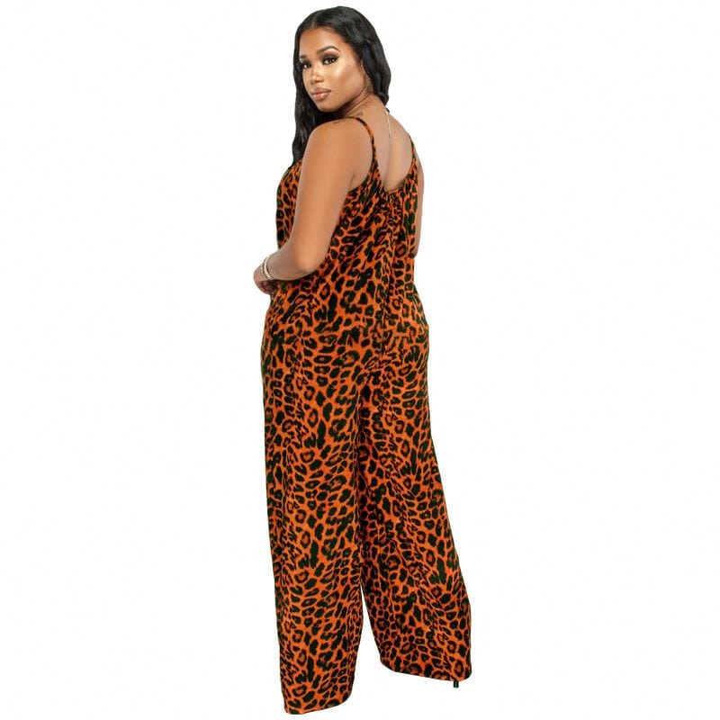 Wholesale Plus Size Strap Cheetah Print Womens Jumpsuit Leopard Print Wide Leg Jumpsuit Leopard Oversized Jumpsuits For Women