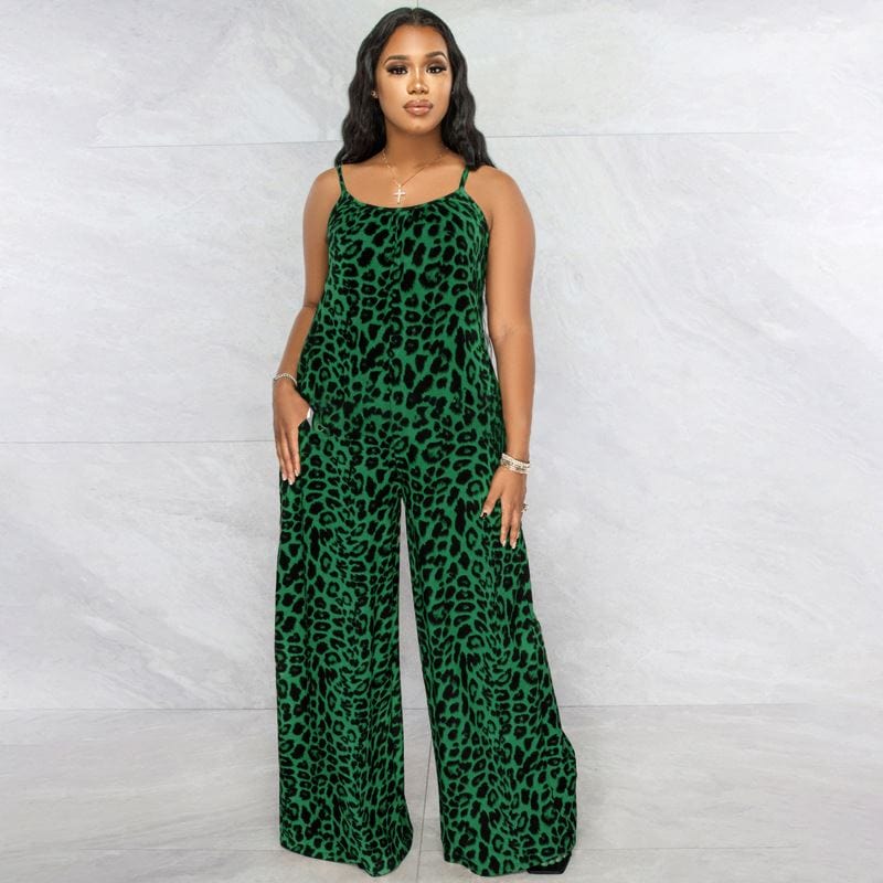 Wholesale Plus Size Strap Cheetah Print Womens Jumpsuit Leopard Print Wide Leg Jumpsuit Leopard Oversized Jumpsuits For Women