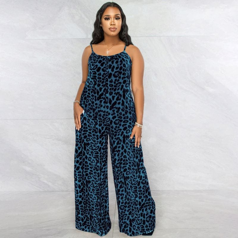 Wholesale Plus Size Strap Cheetah Print Womens Jumpsuit Leopard Print Wide Leg Jumpsuit Leopard Oversized Jumpsuits For Women
